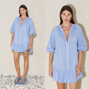 NEW BOTEH La Ponche Frill Linen Dress in blue